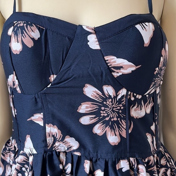 BAND of Gypsies Nordstrom Sweetheart Bustier Navy Floral Mini Dress L - Picture 2 of 8